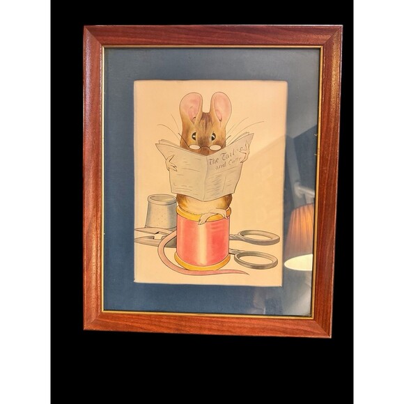 VTG 80s Tale of Peter Rabbit BIG Framed Wood Poster Nursery Mouse Wall Decor - Picture 7 of 9